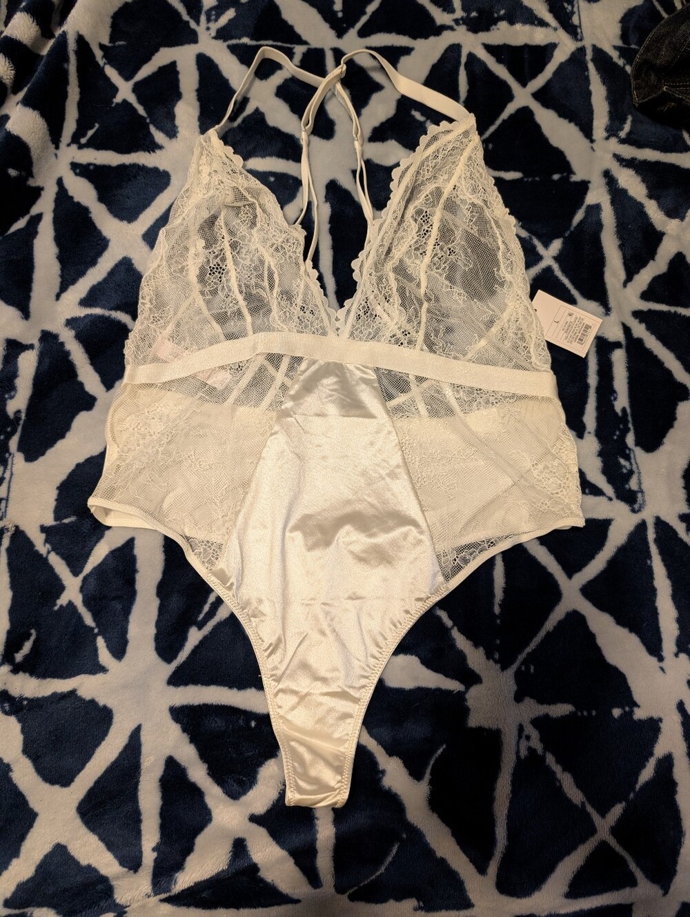 Sheer Ivory Bodysuit With Lace Bralette & Silky Panty - NWT Auden Size Large